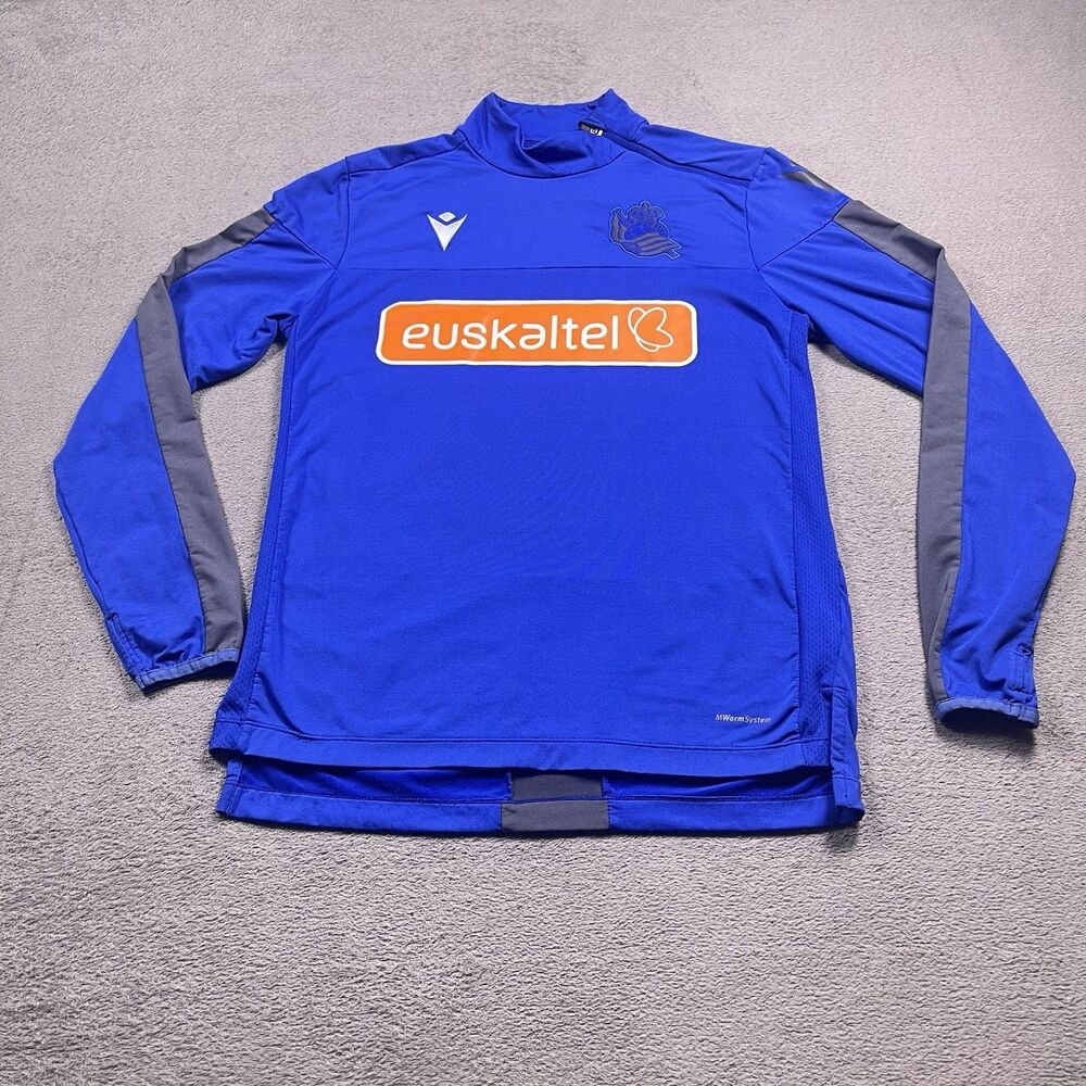 Macron Real Sociedad Training Top Mens S Blue Long Sleeve Soccer Pullover Bloke